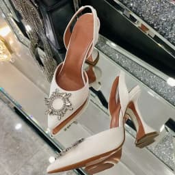 2024 New Silk Sunflower Crystal Diamond Buckle High Heels Horseshoe and Women's Sandals