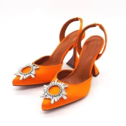2024 New Silk Sunflower Crystal Diamond Buckle High Heels Horseshoe and Women's Sandals