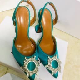2024 New Silk Sunflower Crystal Diamond Buckle High Heels Horseshoe and Women's Sandals