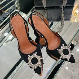 2024 New Silk Sunflower Crystal Diamond Buckle High Heels Horseshoe and Women's Sandals