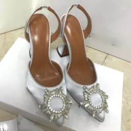 2024 New Silk Sunflower Crystal Diamond Buckle High Heels Horseshoe and Women's Sandals