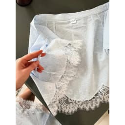 Women's Striped 2-Piece Set Oversized Long Sleeve Shirt + Lace Trim Wrap Skirt Casual Chic Co-ord Outfit for Spring Summer