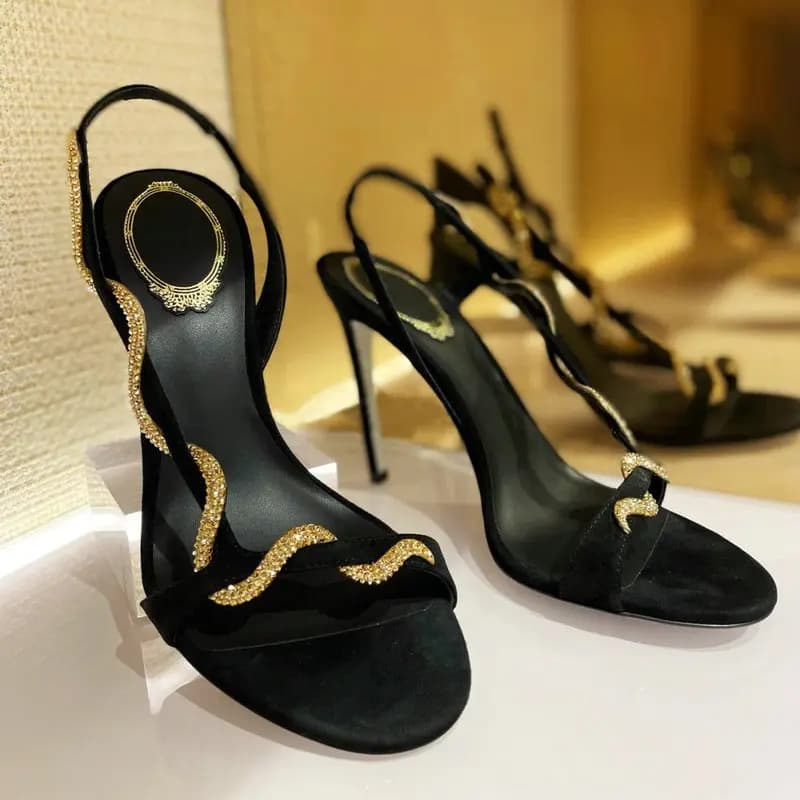 2026 Female New Serpentine Line With Fine Heel French Sandals Female Summer Drill Side Empty Sexy Open-Toed High Heels