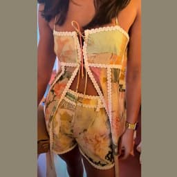 Printed Women's Two Piece Set Camisole Cardigan Top High Waist Lace Trim Shorts Stylish Two Piece Outfit Daily Fashion Wear 2026