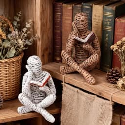 One Abstract Letter-Shaped Male Reading Figurine Statue - A Unique 'Reader' Sculpture, a Reading Figurine for Home Decoration