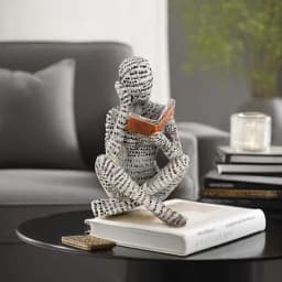 One Abstract Letter-Shaped Male Reading Figurine Statue - A Unique 'Reader' Sculpture, a Reading Figurine for Home Decoration