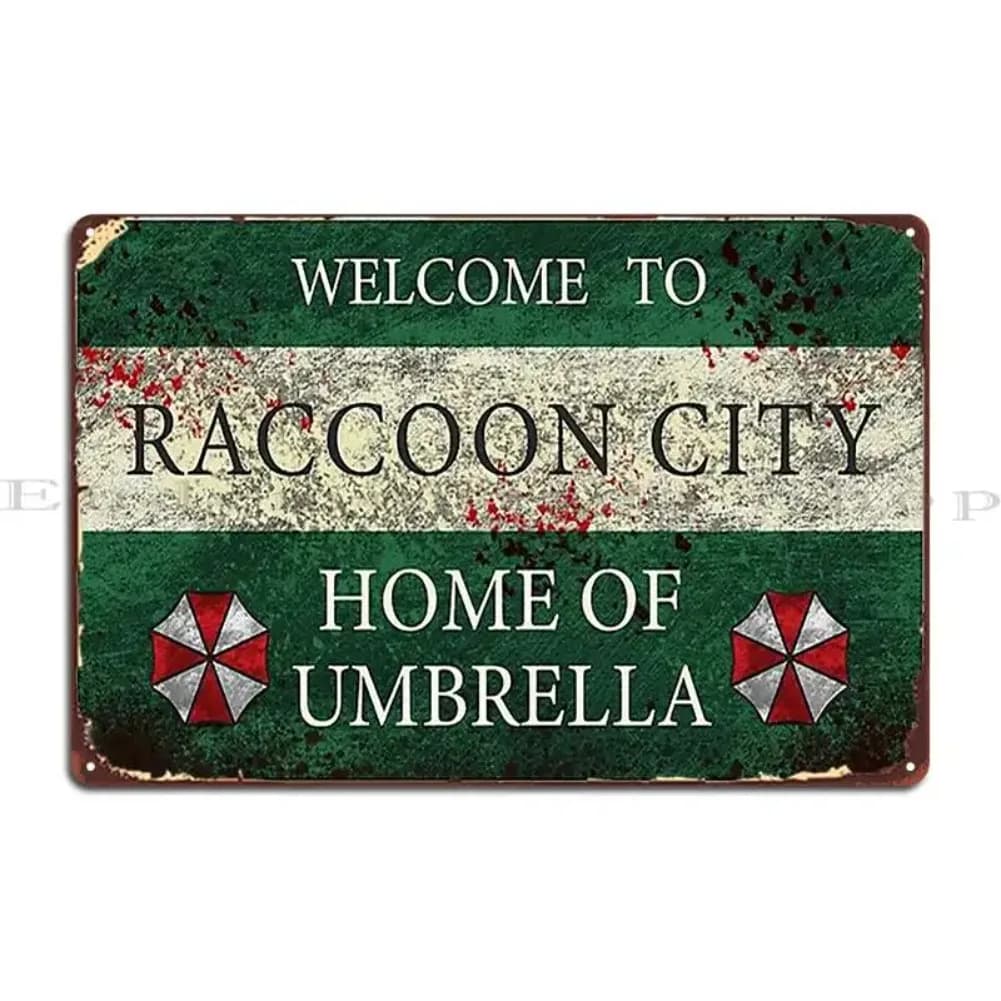 Welcome To Raccoon City Metal Sign PaintingVintage Wall Decor Funny Design Tin Sign Poster