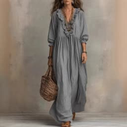 2026 New Spring Summer Long Dress Elegant Striped Ruffled Loose High-Waisted V-Neck Fashion Casual Dress Large Size Beach Robe