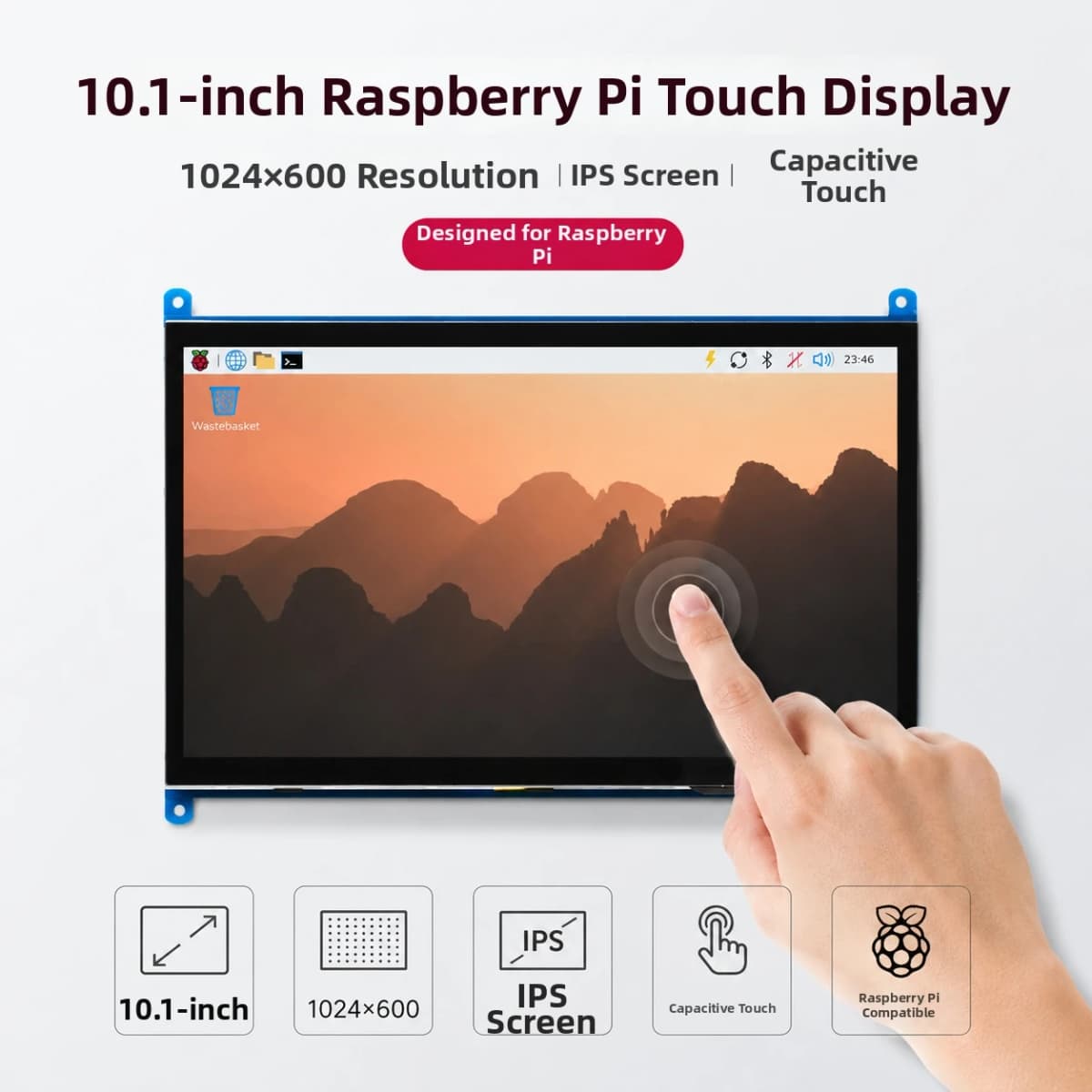 10.1Inch Raspberry Pi 4/3/2/B/B+/A+ Monitor 1024x600 IPS 5-Points Capacitive Touchscreen Drive Free HDMI Display For Win 7/8/10