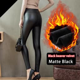 Winter Leather For Women Fleeces Warm Thicken Pencil Pants High Waist PU Skinny Leggings Female Fall Trousers Customized Skirts