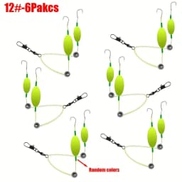 6-Packs Reverse Off-Bottom Double Hook Fishing Rig, Carp Fishing Tackle Gear with Built-in Float & Weight