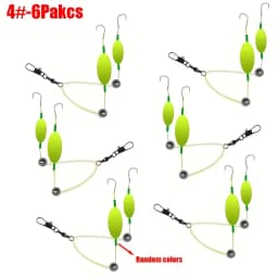 6-Packs Reverse Off-Bottom Double Hook Fishing Rig, Carp Fishing Tackle Gear with Built-in Float & Weight