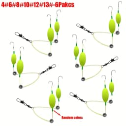 6-Packs Reverse Off-Bottom Double Hook Fishing Rig, Carp Fishing Tackle Gear with Built-in Float & Weight