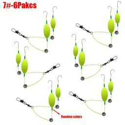 6-Packs Reverse Off-Bottom Double Hook Fishing Rig, Carp Fishing Tackle Gear with Built-in Float & Weight