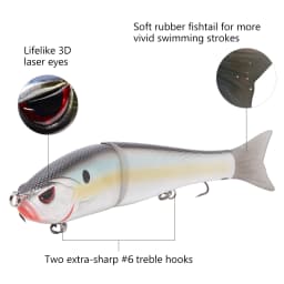 Bassdash Glide Baits for Pike Salmon Trout Topwater Single-Jointed Swimbait Bass Fishing Lure 11.43cm/18.5g 17.78cm/62.5g