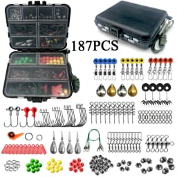 187/263 pcs Fishing Tools Accessories Kit Jig Hooks Fishing Sinker Weights Swivels Snaps Connectors with Fishing Tackle Lure Box