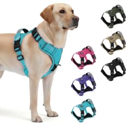 No Pull Dog Harness with AirTag Holder, Handle & Front Clip- Adjustable Reflective Soft Padded Dog Harness Vest for Walking, Tra