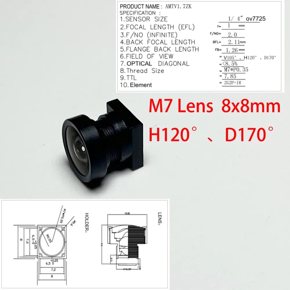 M7 1.8MM HD Lens Wide Viewing Angle 170Degree Mini Fisheye Lens FPV Camera Racing Camera Drones Lens IMAGE PLANE 1/4 CCD