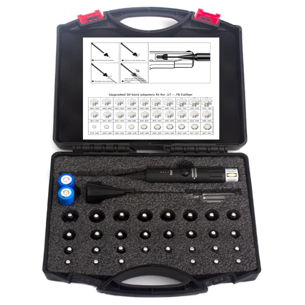 Bore Sight Kit 30Adpaters from .177 .22 to 12GA with Stable Centering Device Boresighter