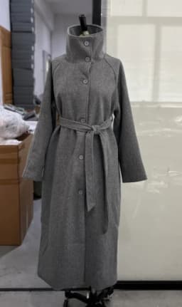 Elegant Waist Cinched Stand Neck Overcoat Lady Simple Full Sleeve Single Breasted Long Woolen Jacket Winter Fall Outdoor Outfits