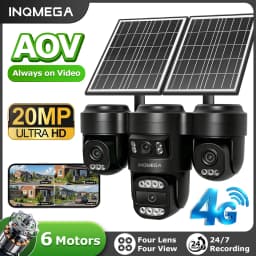 INQMEGA 4-lens Four-Screen AOV Outdoor Surveillance Camera 4G Security Cctv With APP Control 3-PTZ lens online all the time