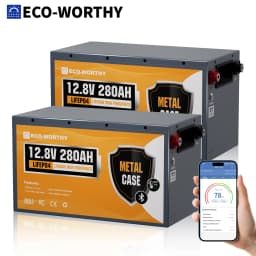 ECO-WORTHY 2Pack 12V 280Ah Metal Case LiFePO4 Battery w/Bluetooth & Low Temp Cutoff - Built-in 200A BMS - Deep Cycle for Camper, Traile