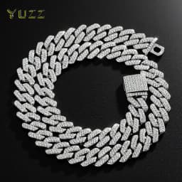 Fashion Hip Hop Square 14MM Cuban Link Necklace Men Gold Color Women Rhinestone Iced Out Cuban Chain Punk Jewelry Necklaces Gift