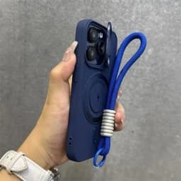 Flip Up Lens Stand For Magsafe Wrist Lanyard Case For iPhone 14 18 17 15 13 16 11 12 Pro Max Air Solid Color Shockproof Cover