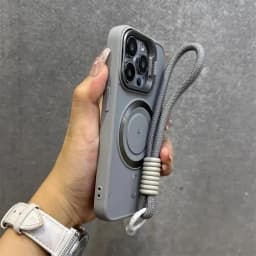 Flip Up Lens Stand For Magsafe Wrist Lanyard Case For iPhone 14 18 17 15 13 16 11 12 Pro Max Air Solid Color Shockproof Cover