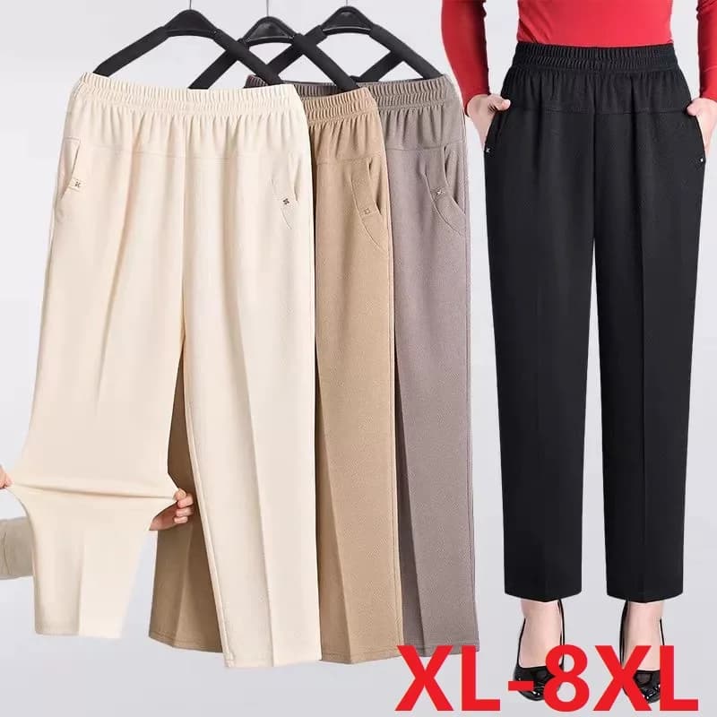 5XL 6XL 7XL 8XL Women Summer Pants 2026 New Elastic High Waist Casual Ninth Pants Middle-aged Elderly Female Straight Mom Pants