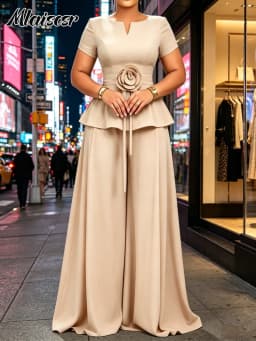 Mlaiscsr 2 Piece Women's Set Elegant Peplum Blouse and Palazzo Pants Suit Perfect for Cocktail Parties Proms Formal Events 2026