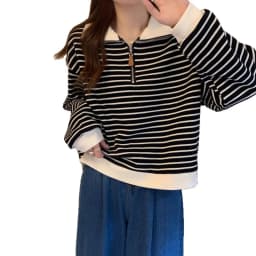 Women Striped Half Zip Sweatshirt Long Sleeve Collared Pullover Casual Fit Fashion Oversized Streetwear Tops 2026 Tendencias