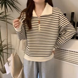 Women Striped Half Zip Sweatshirt Long Sleeve Collared Pullover Casual Fit Fashion Oversized Streetwear Tops 2026 Tendencias