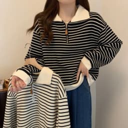 Women Striped Half Zip Sweatshirt Long Sleeve Collared Pullover Casual Fit Fashion Oversized Streetwear Tops 2026 Tendencias
