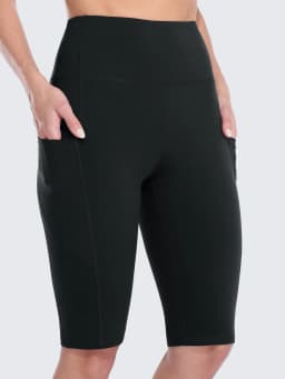Anfilia Women Yoga Shorts Jogging Running Cycling Fitness Sportswear High-waist with Side Pockets Sporty Shorts Solid Color