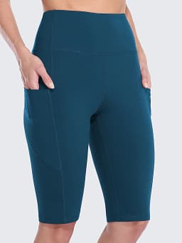 Anfilia Women Yoga Shorts Jogging Running Cycling Fitness Sportswear High-waist with Side Pockets Sporty Shorts Solid Color