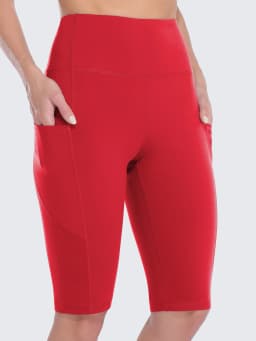 Anfilia Women Yoga Shorts Jogging Running Cycling Fitness Sportswear High-waist with Side Pockets Sporty Shorts Solid Color