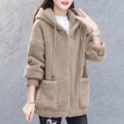Women Hooded Coat Chic Fleece Thick Solid Color Pockets Long Sleeves Loose Warm Plush Zipper Cardigan Outdoor Autumn Winter New
