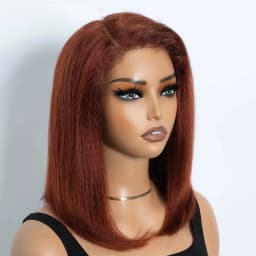 Kinky Straight Bob Side Part Human Hair Lace Wig Pre Plucked 14inches Natural Hairline Wig Natural Black Color Glueless Wigs