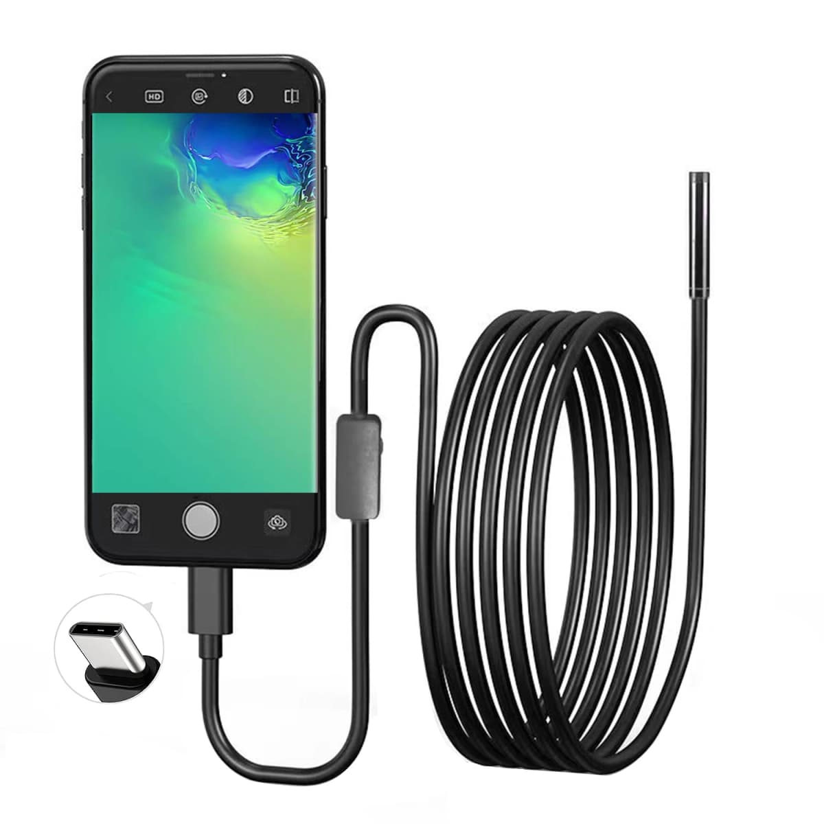 USB Endoscope for OTG Android Phone 5.5mm Borescope Inspection Snake Camera IP67 Waterproof with 6 LED Lights For Type C