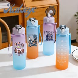 750ML Kpop Katseye Gradient Color Water Cup Popular Cartoon Print Girls Drinking Bottle Women Outdoor Portable Strawing Bottles