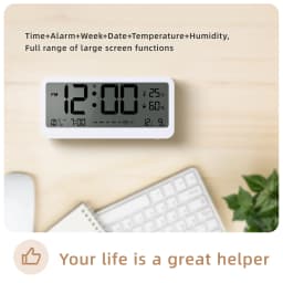8001-EN Multifunctional Digital Clock LED Brightness Adjustable Temperature Humidity Displaying Alarm Clock with Dual Alarms