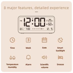 8001-EN Multifunctional Digital Clock LED Brightness Adjustable Temperature Humidity Displaying Alarm Clock with Dual Alarms