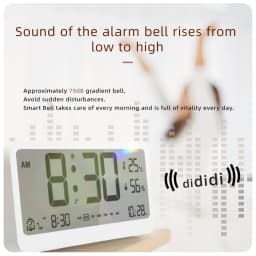 8001-EN Multifunctional Digital Clock LED Brightness Adjustable Temperature Humidity Displaying Alarm Clock with Dual Alarms