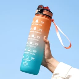 1L Water Bottle 12 Colors Leak Proof with Time Mark Drink and Straw Motivational Drinking Sports Water Bottle for Outdoor Hiking