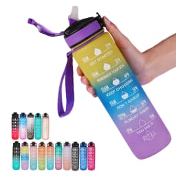 1L Water Bottle 12 Colors Leak Proof with Time Mark Drink and Straw Motivational Drinking Sports Water Bottle for Outdoor Hiking