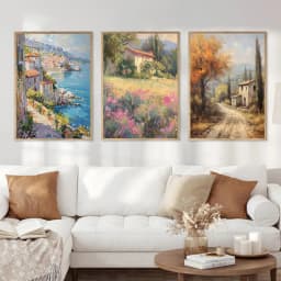 Vintage Countryside Seascape Amalfi Coastal Paris City Street Neutral Landscape Canvas Painting Print Rustic Poster Home Decor