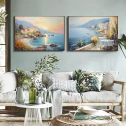 Vintage Countryside Seascape Amalfi Coastal Paris City Street Neutral Landscape Canvas Painting Print Rustic Poster Home Decor