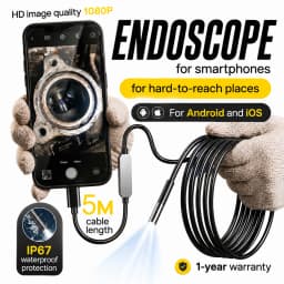 1920P HD Endoscope Camera with Semi-Rigid Snake Borescope, 8 Adjustable LED Lights, IP67 Waterproof Inspection for iOS & Android