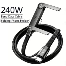 240W PD Fast Charging Type C to Type C Cable USB C to Type C Cable with Foldable Stand Phone Holder For iPhone 15 Xiaomi HUAWEI